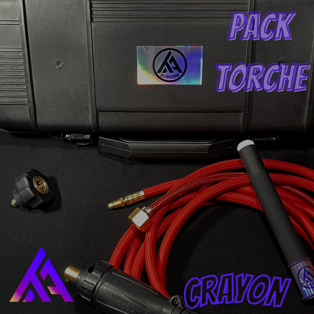 TIG Addiction ; Pack torche crayon puissance 35-50 avec adaptateur 10-25 gaz M16 1.5 bouton poussoir